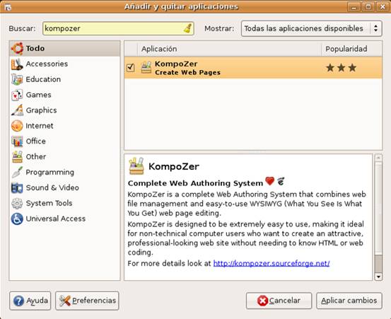 Instalación de Kompozer en Ubuntu