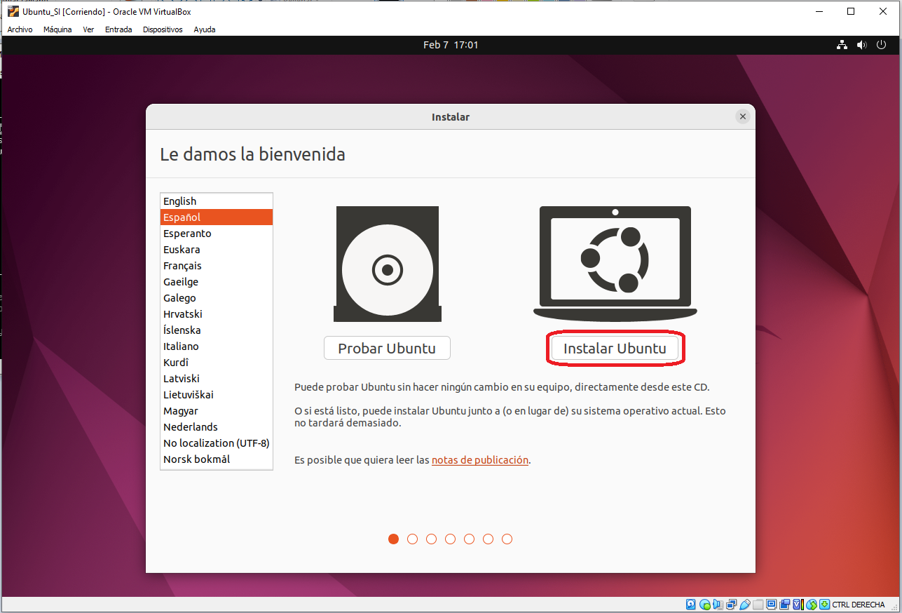 click in the "Install Ubuntu" button